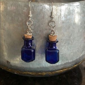Miniature Blue Glass Bottle Earrings New Handmade